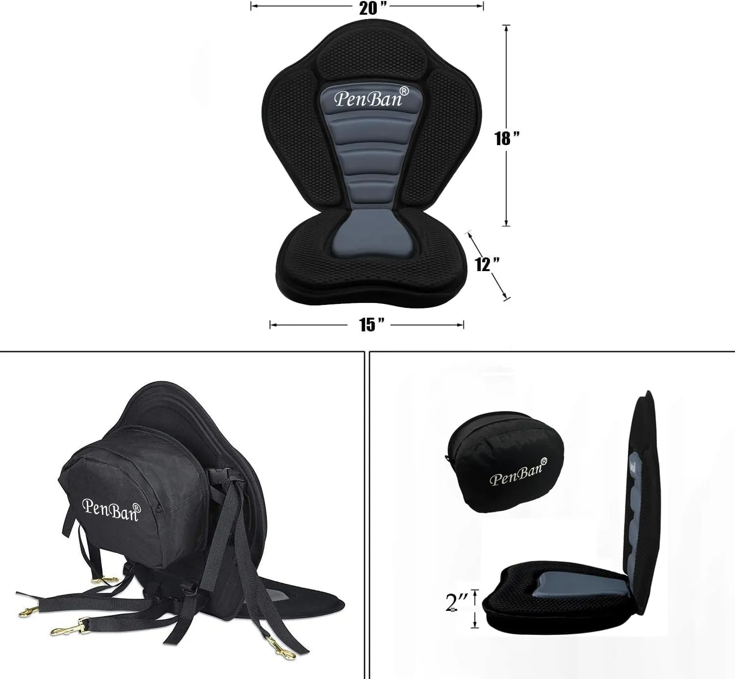 Universal Deluxe Kayak Seat Cushion with Storage Bag for Kayak,Padded Boat,SUP,Canoe,Fishing Boat,Seats with 4 Adjustable Straps