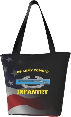 Us Army Combat Infantry Badge Women'S Casual One Shoulder Carry Shopping Bag Large Capacity Working Storage Handbag