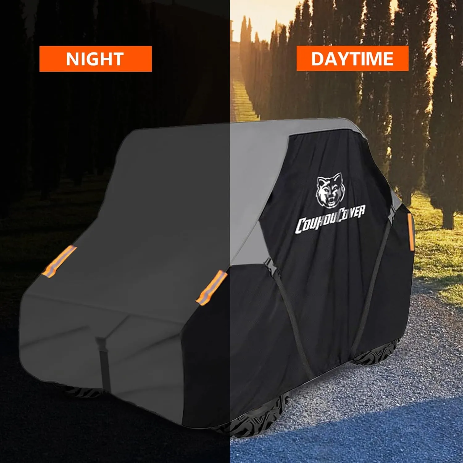 UTV Cover, Heavy Duty 420D Waterproof Side by Side Cover Accessories, 4-6 Seater All Weather Outdoor Protective Cover for 162" Polaris RZR Ranger Honda Yamaha Can-Am Kawasaki (Black& Grey)