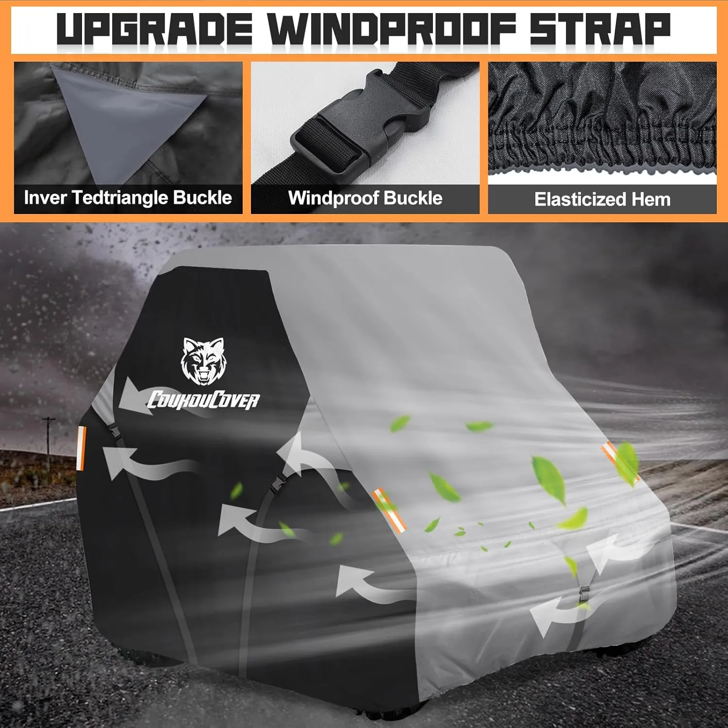 UTV Cover, Heavy Duty 420D Waterproof Side by Side Cover Accessories, 4-6 Seater All Weather Outdoor Protective Cover for 162" Polaris RZR Ranger Honda Yamaha Can-Am Kawasaki (Black& Grey)