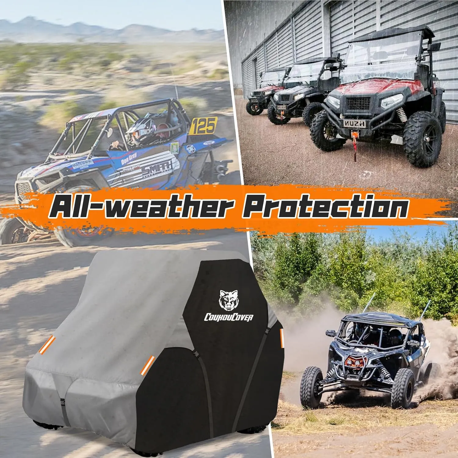 UTV Cover, Heavy Duty 420D Waterproof Side by Side Cover Accessories, 4-6 Seater All Weather Outdoor Protective Cover for 162" Polaris RZR Ranger Honda Yamaha Can-Am Kawasaki (Black& Grey)