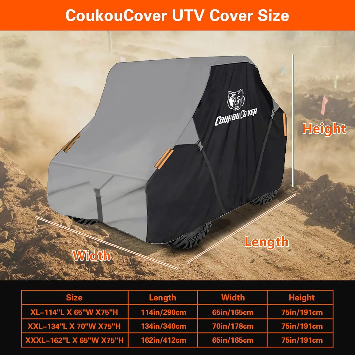 UTV Cover, Heavy Duty 420D Waterproof Side by Side Cover Accessories, 4-6 Seater All Weather Outdoor Protective Cover for 162" Polaris RZR Ranger Honda Yamaha Can-Am Kawasaki (Black& Grey)