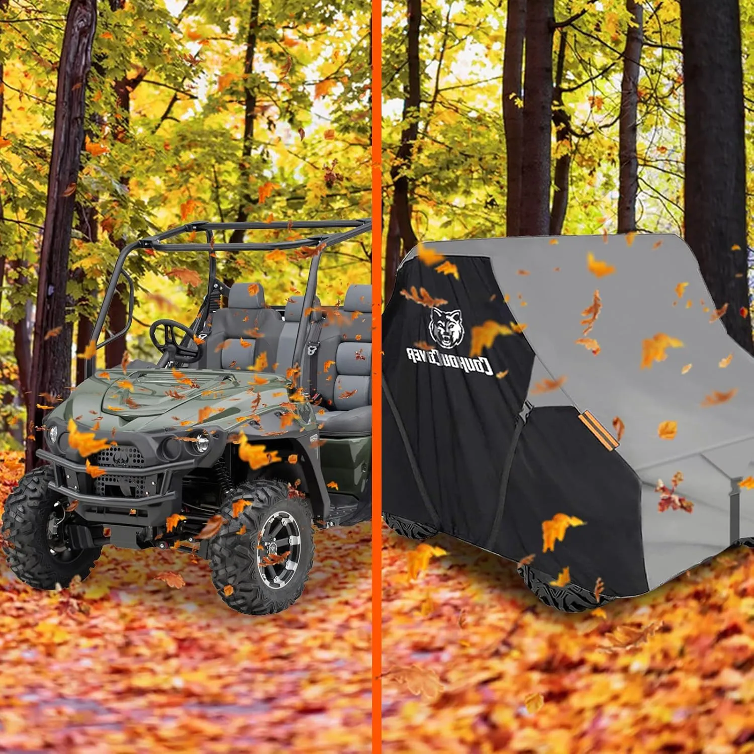 UTV Cover, Heavy Duty 420D Waterproof Side by Side Cover Accessories, 4-6 Seater All Weather Outdoor Protective Cover for 162" Polaris RZR Ranger Honda Yamaha Can-Am Kawasaki (Black& Grey)