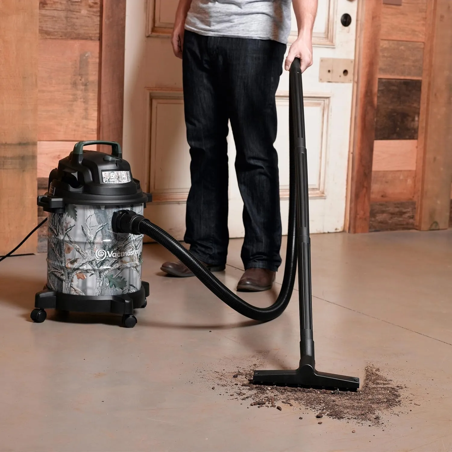 VACMASTER, VOC507S 1001, 5 Gallon 3 Peak HP Stainless Steel Game Trail Camo Wet/Dry Shop Vacuum