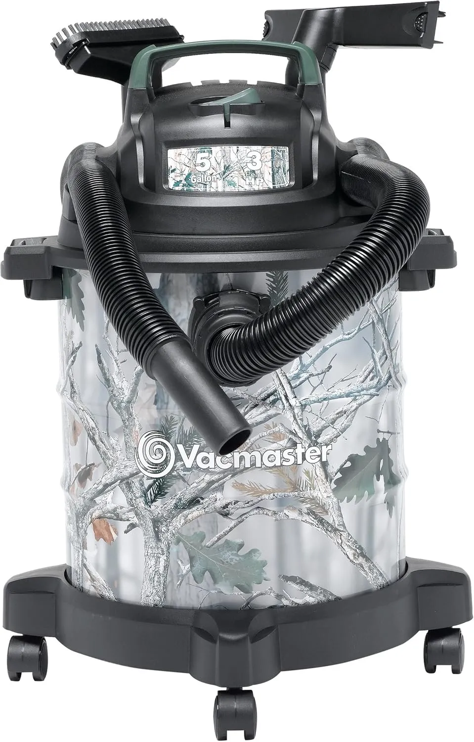 VACMASTER, VOC507S 1001, 5 Gallon 3 Peak HP Stainless Steel Game Trail Camo Wet/Dry Shop Vacuum