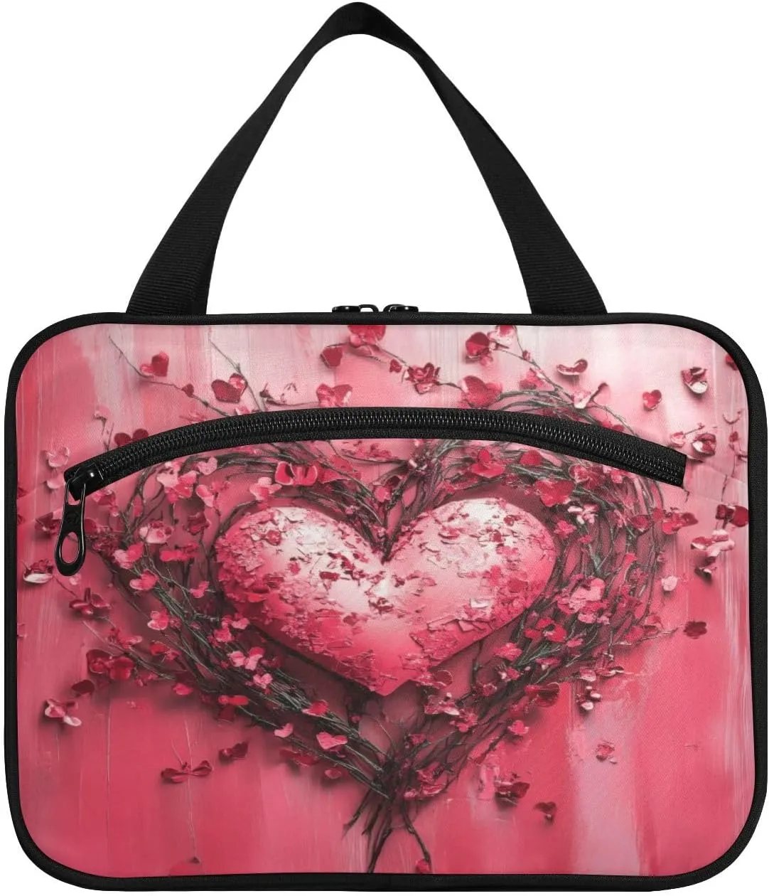 Valentine Heart Twig Travel Toiletry Bag for Women Men, Hanging Organizer Makeup Bag, Roll up Waterproof Travel Essentials