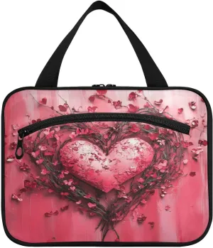 Valentine Heart Twig Travel Toiletry Bag for Women Men, Hanging Organizer Makeup Bag, Roll up Waterproof Travel Essentials