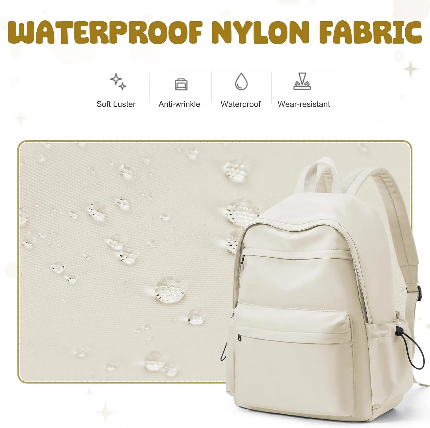 VECAVE School Backpack College High School Bags backpack for Boys Girls Teens Waterproof Bookbag Casual Lightweight Travel Rucksack Daypack Backpacks for Men Women Beige