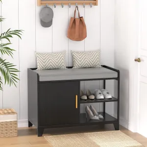 VECELO Shoe Bench for Entryway 2-Tier Rack Organizer with Removable Seat Cushion for Living Room, Bedroom, Hallway, Pure Black