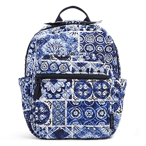 Vera Bradley Women's Cotton Small Backpack, Island Tile Blue - Recycled Cotton, One Size