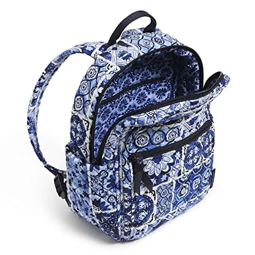 Vera Bradley Women's Cotton Small Backpack, Island Tile Blue - Recycled Cotton, One Size