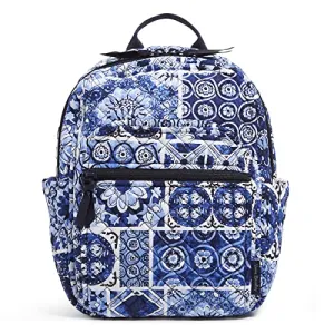 Vera Bradley Women's Cotton Small Backpack, Island Tile Blue - Recycled Cotton, One Size