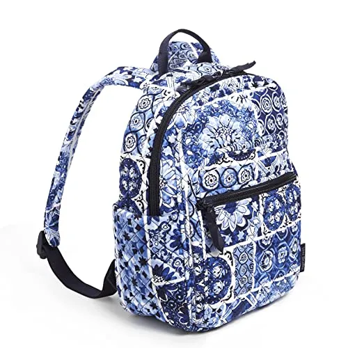 Vera Bradley Women's Cotton Small Backpack, Island Tile Blue - Recycled Cotton, One Size
