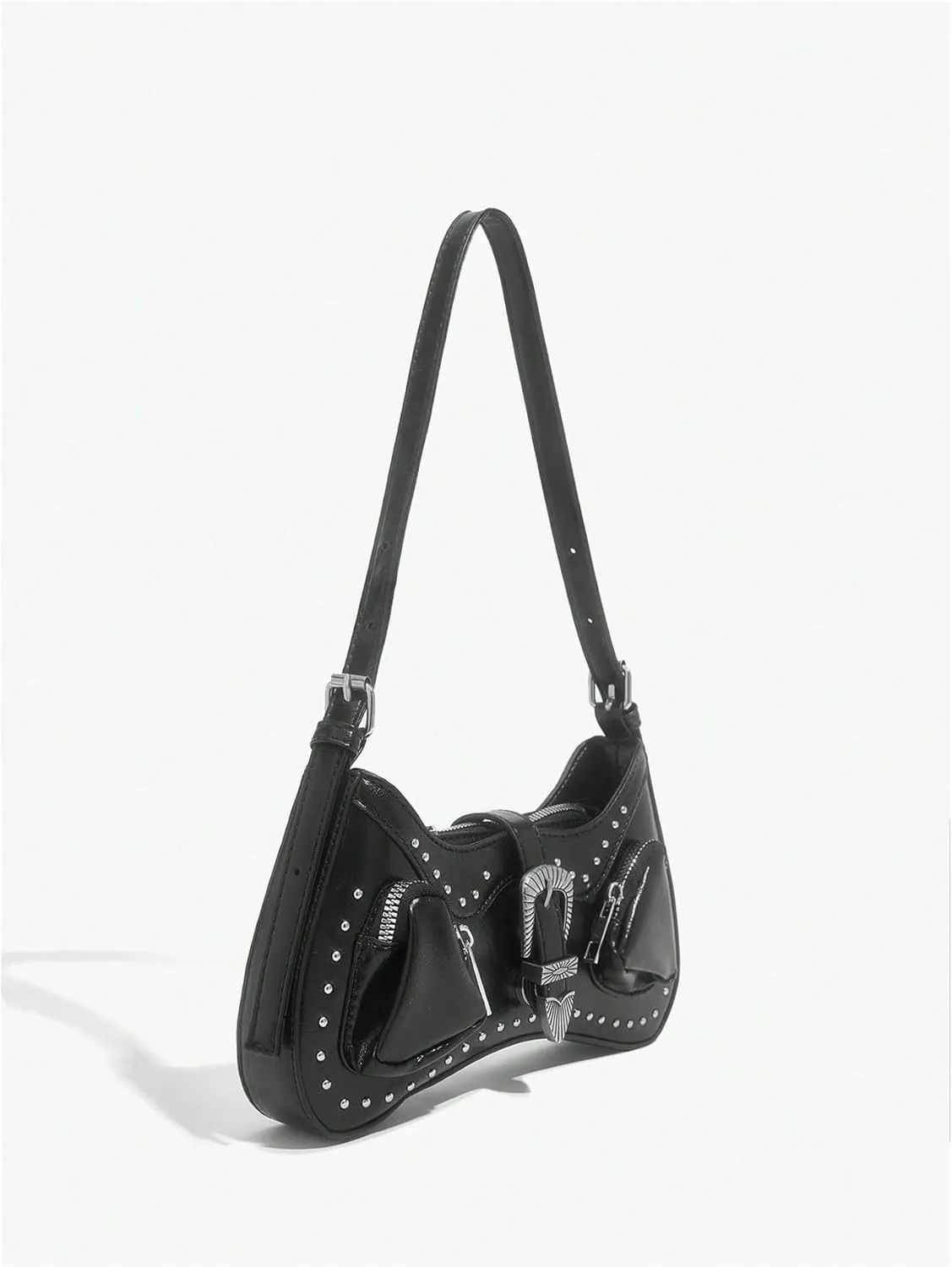 Verdusa Women's Punk Studded PU Leather Handbags Vintage Shoulder Bag Top Handle Underarm Bag