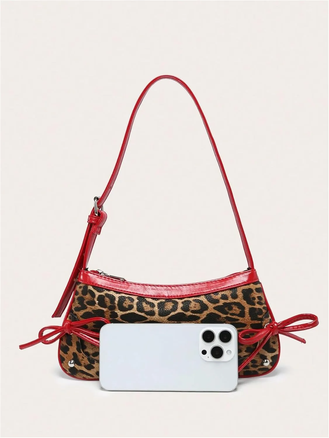Verdusa Women's Y2K Leopard Handbags Bowknot Top Handle Underarm Shoulder Bag