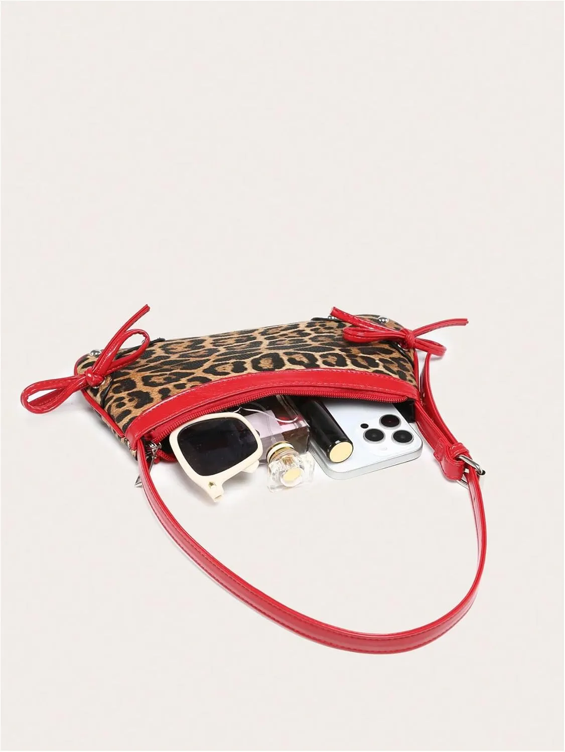 Verdusa Women's Y2K Leopard Handbags Bowknot Top Handle Underarm Shoulder Bag
