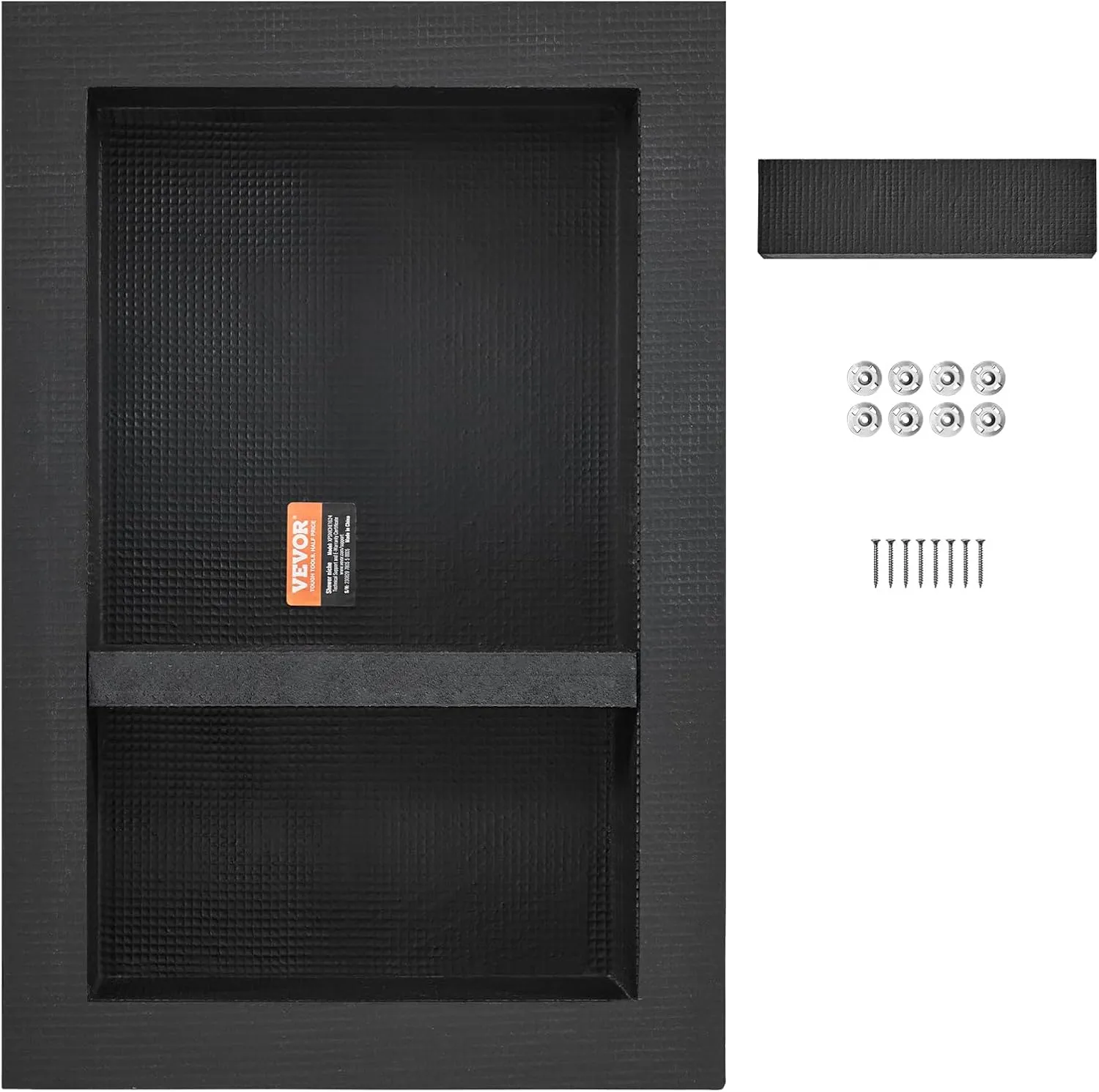 VEVOR Shower Niche Ready for Tile 16" x 24", Double Shelf Organizer, Square Corners Wall-inserted Niche Recessed, Sealed Protection Modern Soap Storage Niche for Shower Bathroom, Black