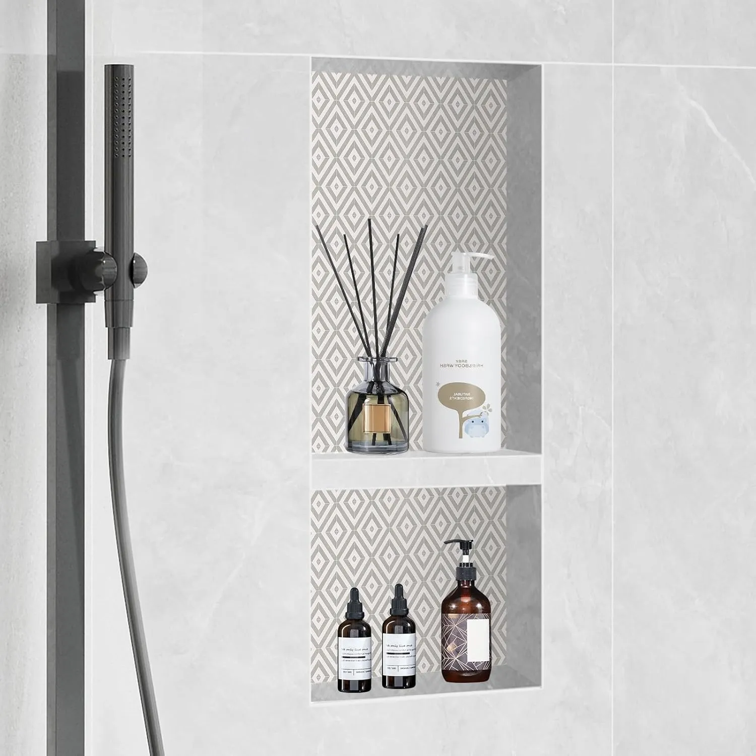 VEVOR Shower Niche Ready for Tile 16" x 24", Double Shelf Organizer, Square Corners Wall-inserted Niche Recessed, Sealed Protection Modern Soap Storage Niche for Shower Bathroom, Black