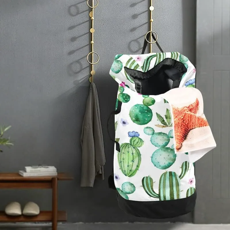 VIGTRO Laundry Bag Backpack Hamper Basket Large Heavy Duty Cactus Succulent Floral Printed, Dirty Clothes Organizer with Shoulder Straps for College Dorm Room Apartment Travel Gym Hotel
