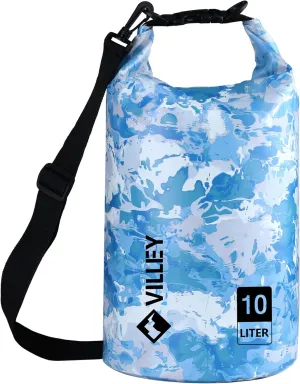 VILLEY Dry Bag Waterproof 10L Roll Top Sack Keeps Gear Dry Lightweight Dry Sack with Waterproof Phone Case for Kayaking Boating Camping Swimming and Beach Adventures Blue Camo