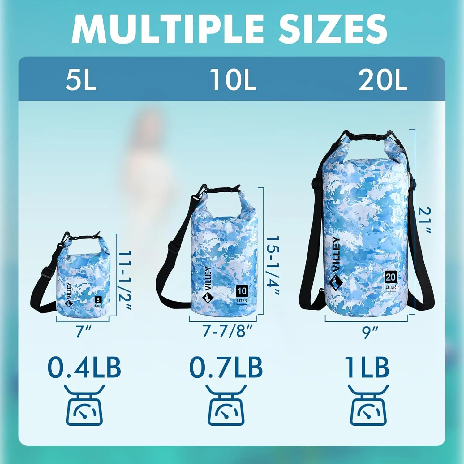 VILLEY Dry Bag Waterproof 10L Roll Top Sack Keeps Gear Dry Lightweight Dry Sack with Waterproof Phone Case for Kayaking Boating Camping Swimming and Beach Adventures Blue Camo