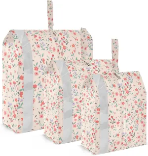 Vintage Coral Meadow Travel Storage Bag with Lanyard - Portable Lightweight Classified Storage Bag with Zipper, Dust and Waterproof Travel Packing Cube for Suitcase,3 Pieces