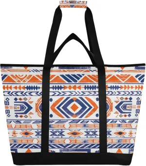 Vintage Ethnic Print Reusable Insulated Lunchbox Cooler Bag, Leakproof Kitchen Grocery Bag Collapsible Portable Cooler Tote Bag for Picnic, Camping, Office, Travel