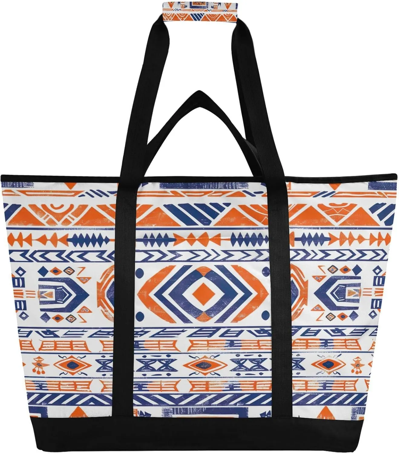 Vintage Ethnic Print Reusable Insulated Lunchbox Cooler Bag, Leakproof Kitchen Grocery Bag Collapsible Portable Cooler Tote Bag for Picnic, Camping, Office, Travel