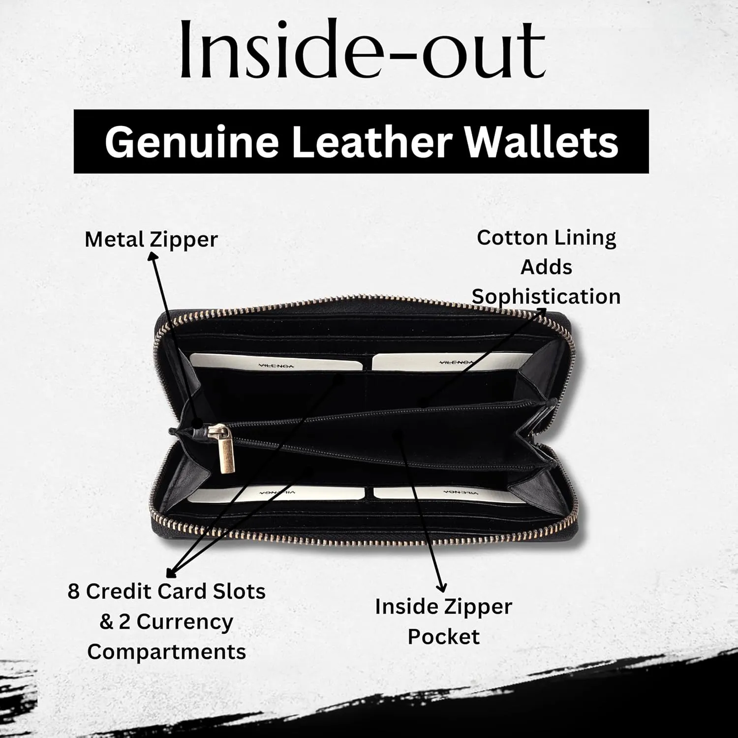 Vintage Genuine Italian Leather Boho Studded Wallet – Zipper Coin Purse & Credit Card Holder for Women (Black)