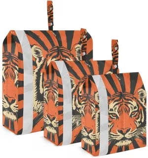 Vintage Tiger Design Travel Storage Bag with Lanyard - Portable Lightweight Classified Storage Bag with Zipper, Dust and Waterproof Travel Packing Cube for Suitcase,3 Pieces