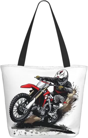 Vintage USA American Flag Motocross Dirt Bike Motorcycle Tote Bag Shopping Handbag Large Capacity Shoulder Bag