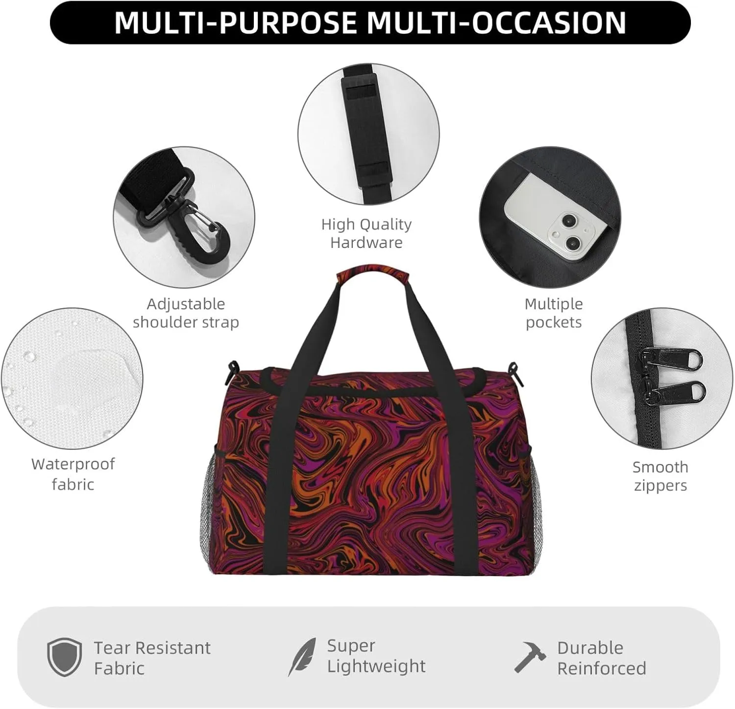 Violet Travel Duffel Bag Large Foldable Waterproof Overnight Bag For Beach Swim Bags Pool Sports Gym