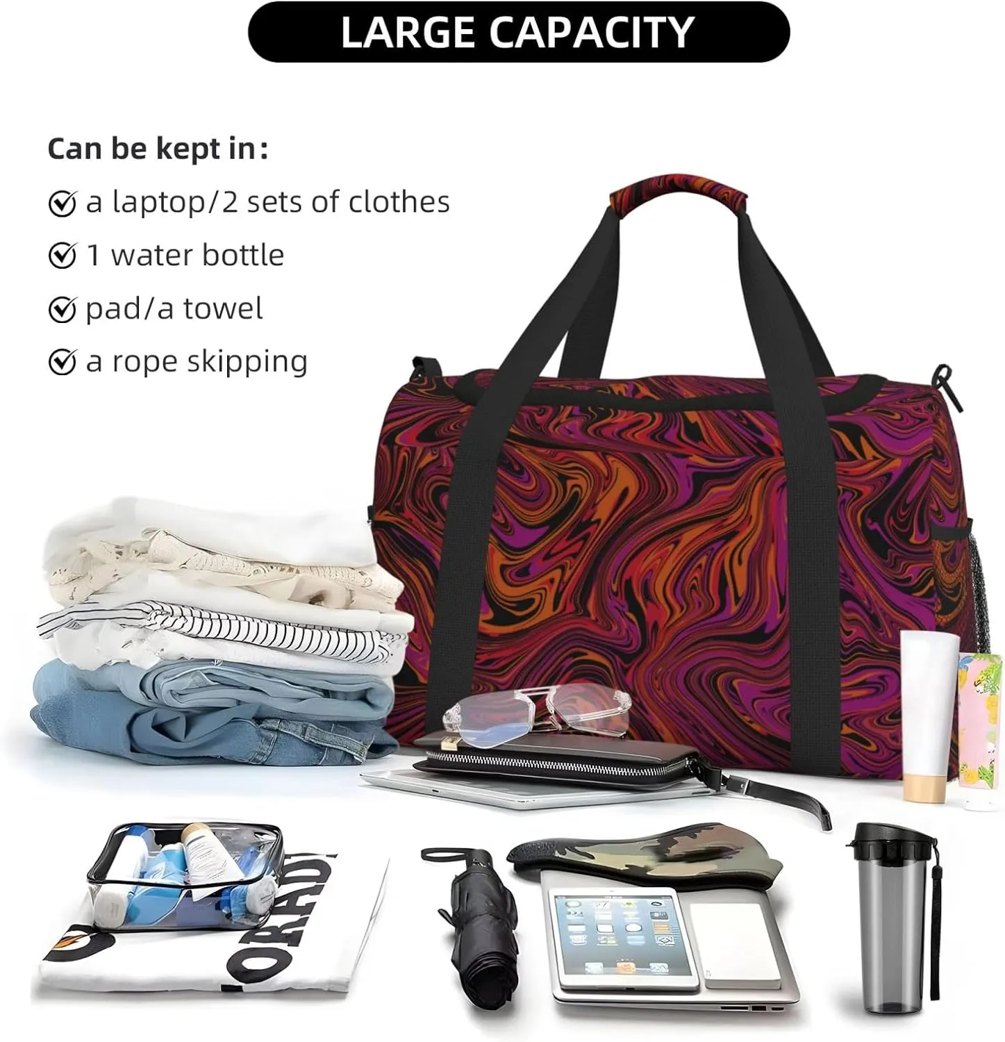 Violet Travel Duffel Bag Large Foldable Waterproof Overnight Bag For Beach Swim Bags Pool Sports Gym