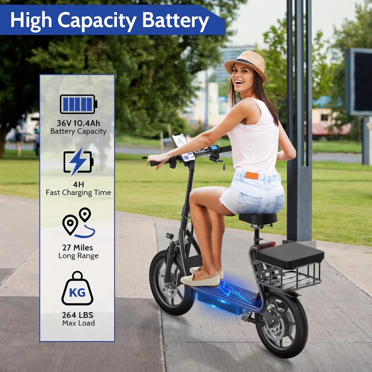 VOLPAM Electric Scooter, 300W/500W Motor, 21-27 Miles Range, Folding E-Scooter for Adults, Electric Kick Scooter with Dual Braking