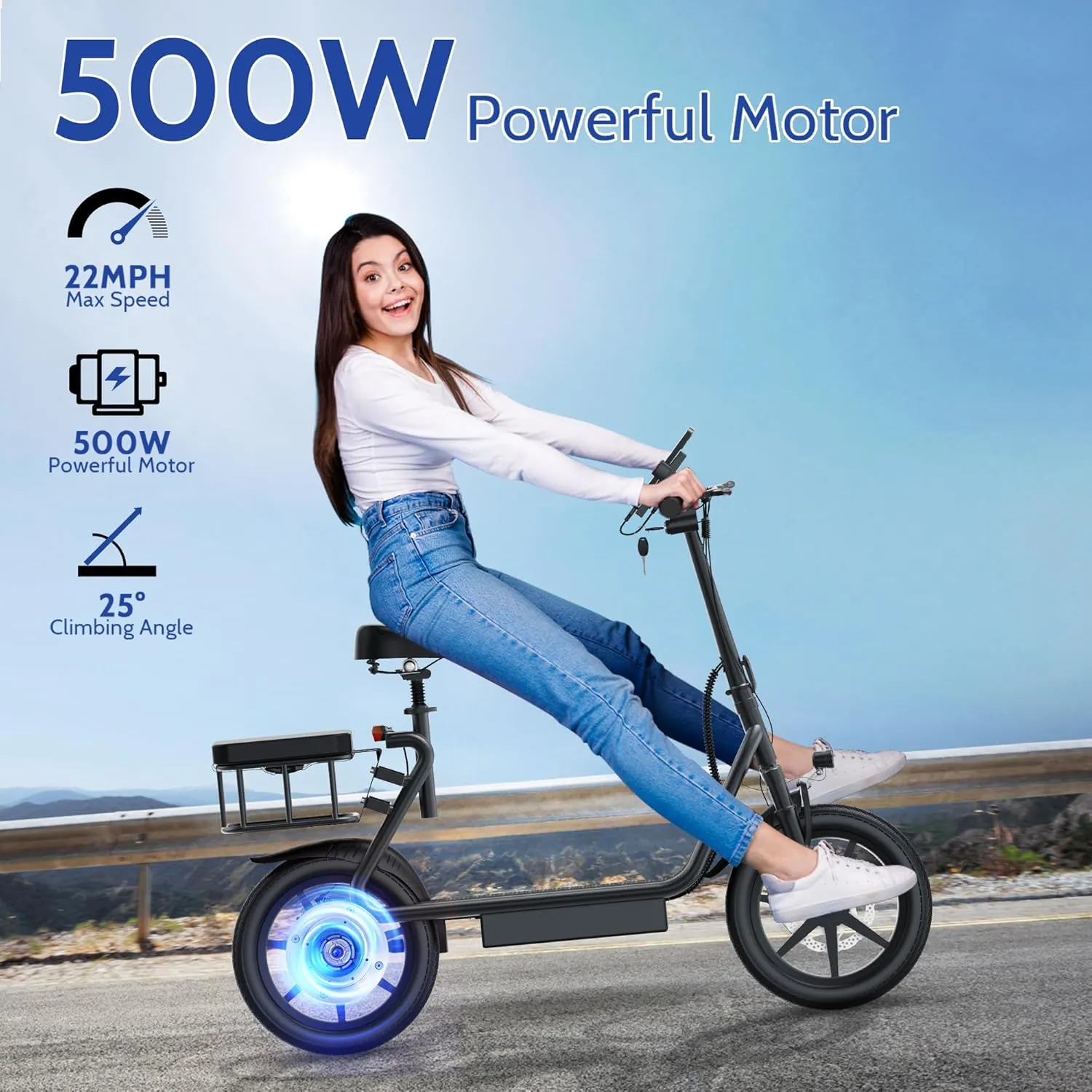 VOLPAM Electric Scooter, 300W/500W Motor, 21-27 Miles Range, Folding E-Scooter for Adults, Electric Kick Scooter with Dual Braking