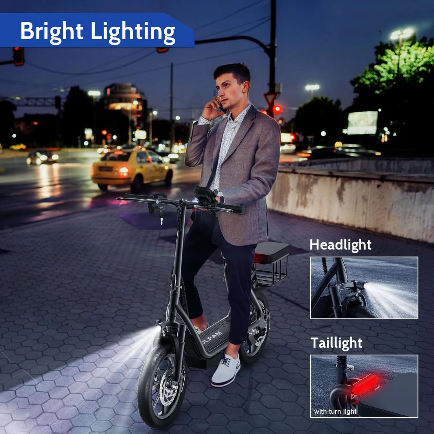 VOLPAM Electric Scooter, 300W/500W Motor, 21-27 Miles Range, Folding E-Scooter for Adults, Electric Kick Scooter with Dual Braking