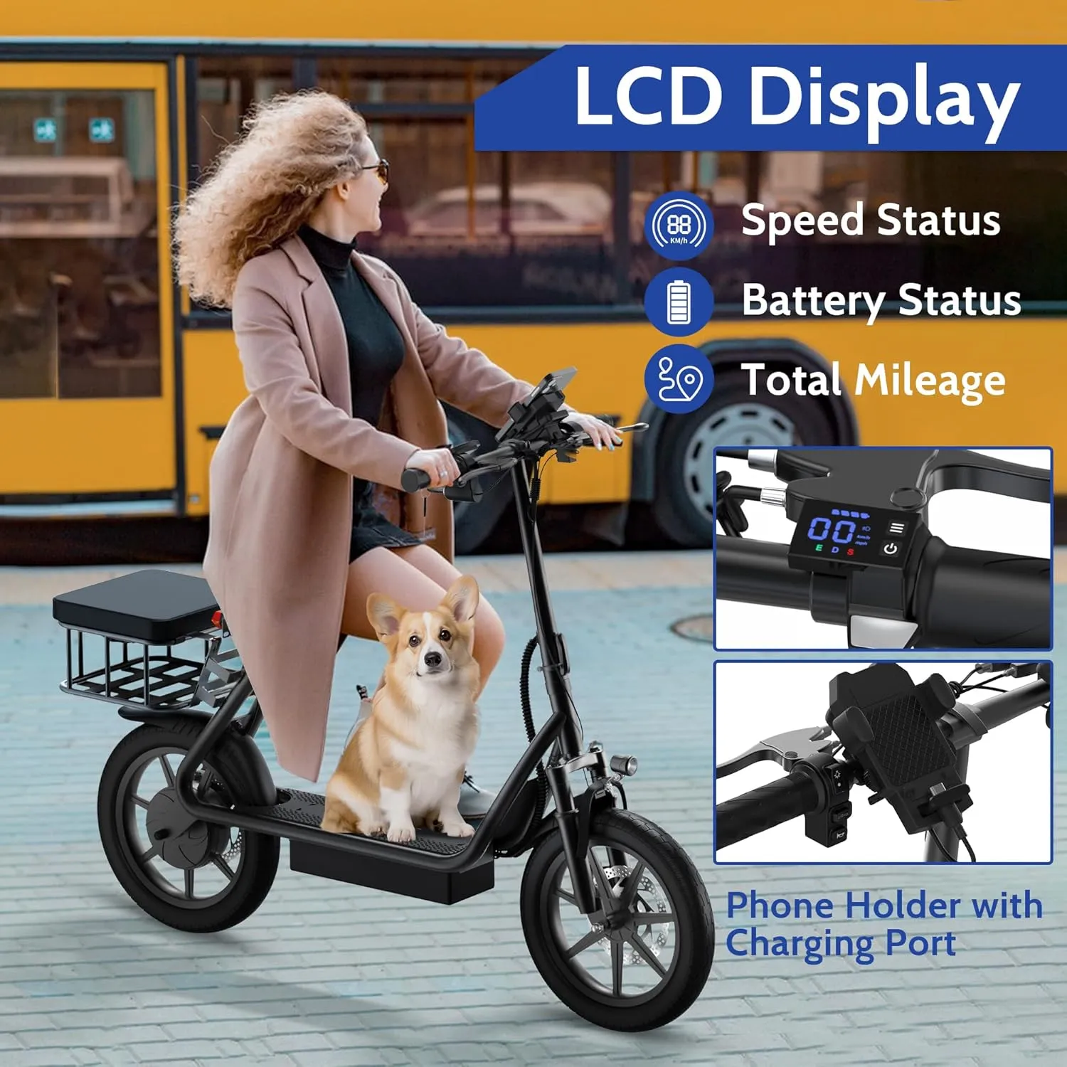 VOLPAM Electric Scooter, 300W/500W Motor, 21-27 Miles Range, Folding E-Scooter for Adults, Electric Kick Scooter with Dual Braking