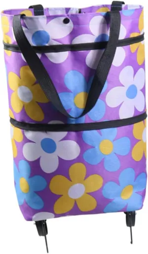 VOSAREA Foldable Shopping Cart Bag Cart Wheels Portable Dolly Utility for Business School Church Shopping or Travel