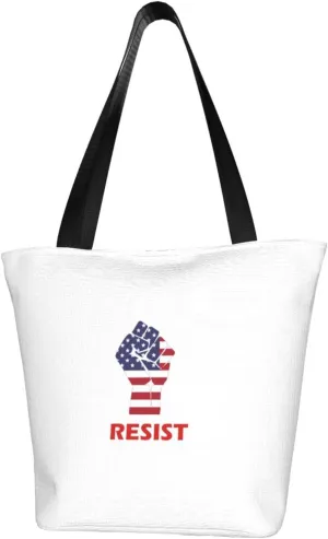 Vote, Resist Fist in American Women'S Casual One Shoulder Carry Shopping Bag Large Capacity Working Storage Handbag