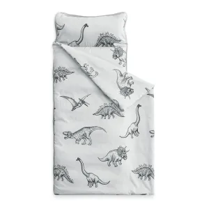 Wake In Cloud - Toddler Nap Mat with Pillow and Blanket, for Kids Boys Girls in Kindergarten Daycare Preschool Pre K, Roll Up Sleeping Bag, Jurassic Dinosaur Dino, Grey, Standard