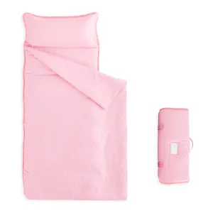 Wake In Cloud - Toddler Nap Mat with Pillow and Blanket, for Kids Boys Girls in Kindergarten Daycare Preschool Pre K, Roll Up Sleeping Bag, Solid Color, Pink, Standard