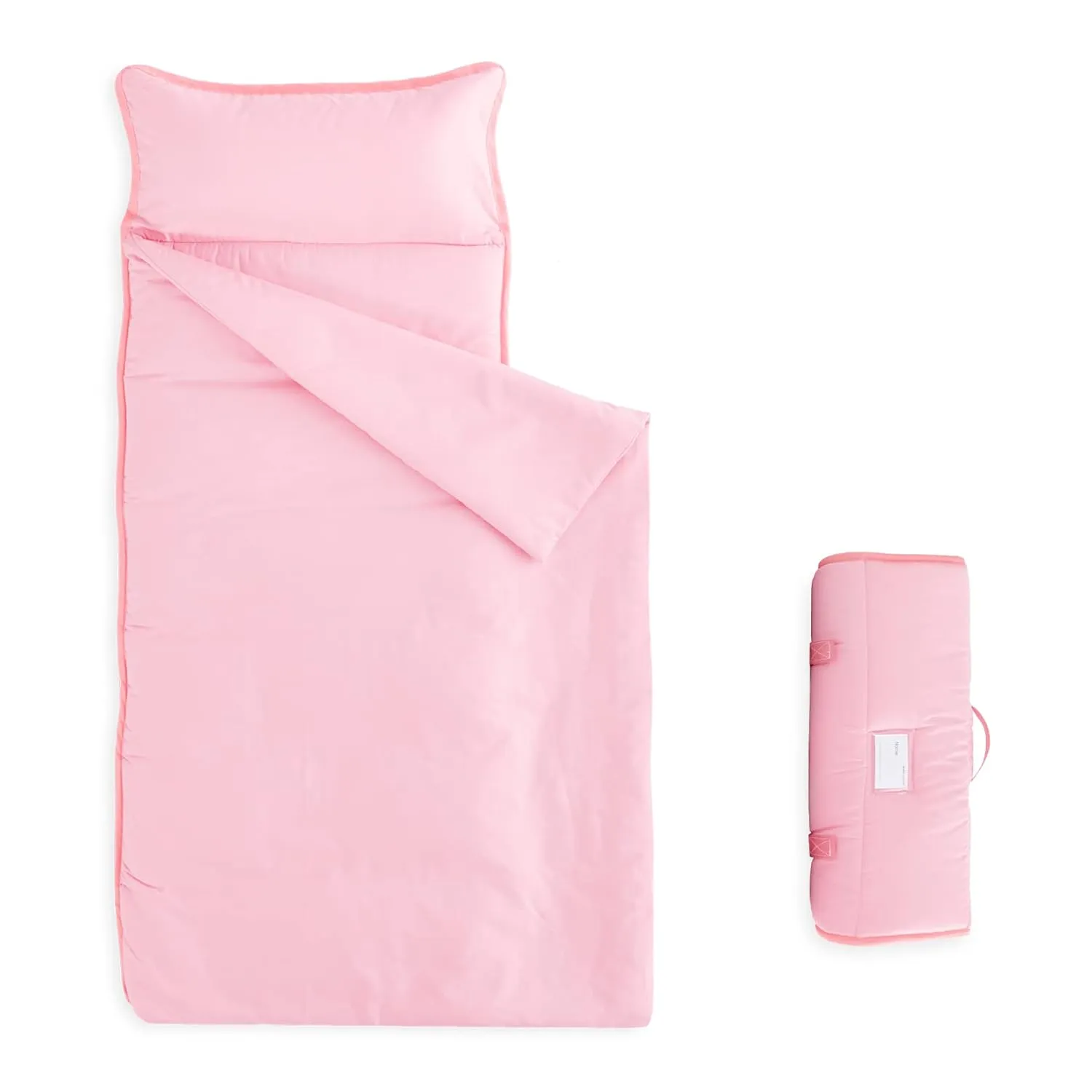 Wake In Cloud - Toddler Nap Mat with Pillow and Blanket, for Kids Boys Girls in Kindergarten Daycare Preschool Pre K, Roll Up Sleeping Bag, Solid Color, Pink, Standard