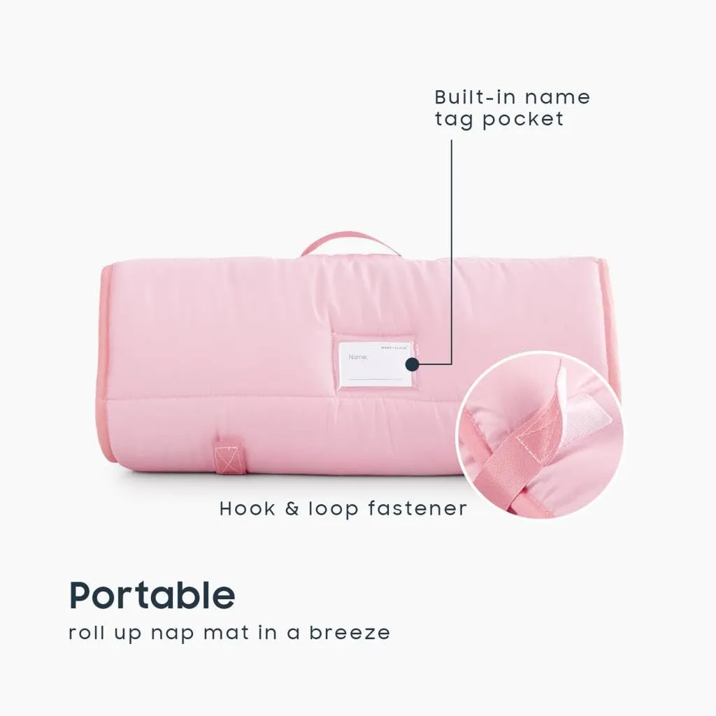 Wake In Cloud - Toddler Nap Mat with Pillow and Blanket, for Kids Boys Girls in Kindergarten Daycare Preschool Pre K, Roll Up Sleeping Bag, Solid Color, Pink, Standard