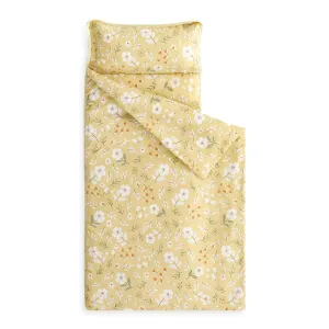 Wake In Cloud - Toddler Nap Mat with Pillow and Blanket, for Kids Girls in Kindergarten Daycare Preschool Pre K, Roll Up Sleeping Bag, Floral Botanical Flowers, Yellow, Standard