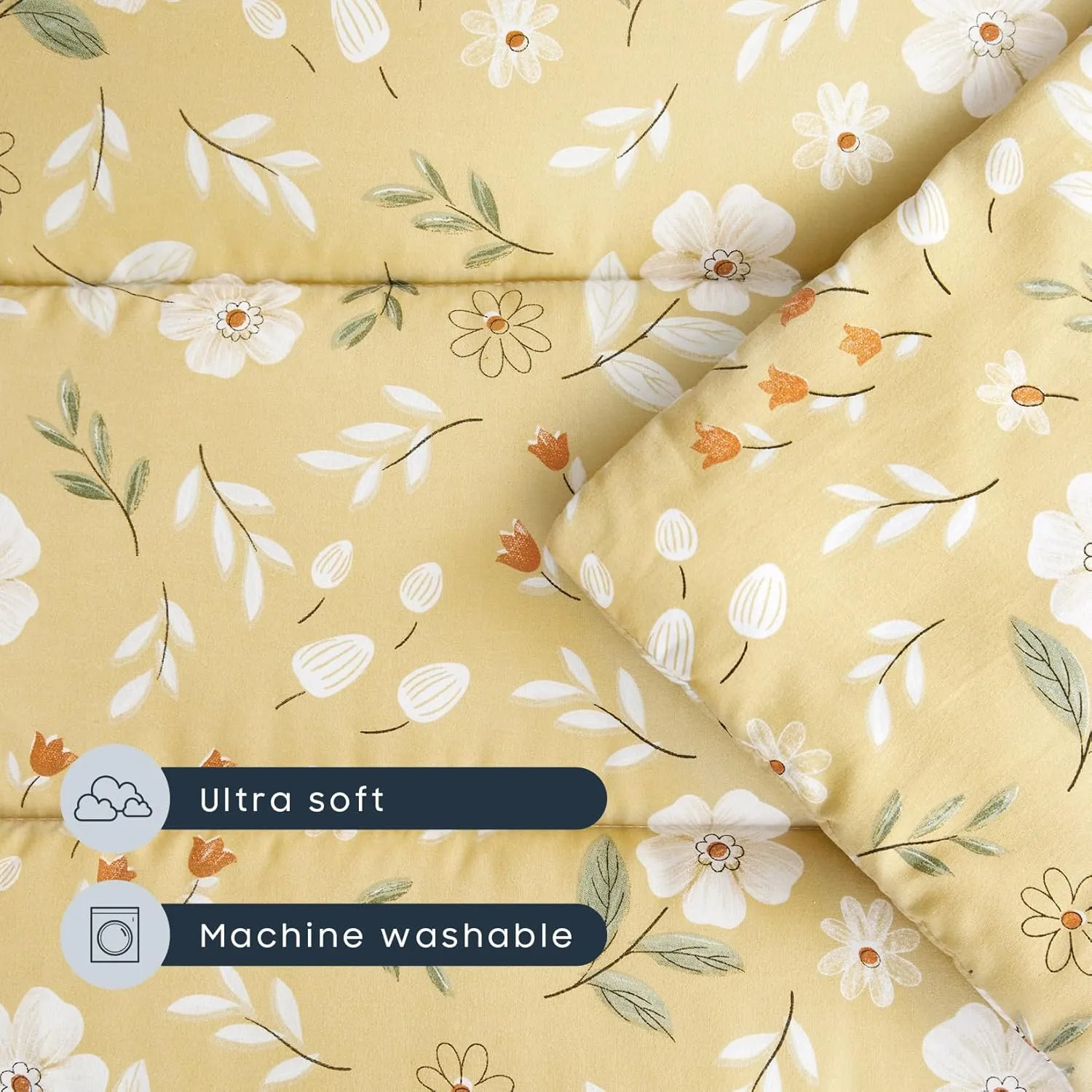 Wake In Cloud - Toddler Nap Mat with Pillow and Blanket, for Kids Girls in Kindergarten Daycare Preschool Pre K, Roll Up Sleeping Bag, Floral Botanical Flowers, Yellow, Standard