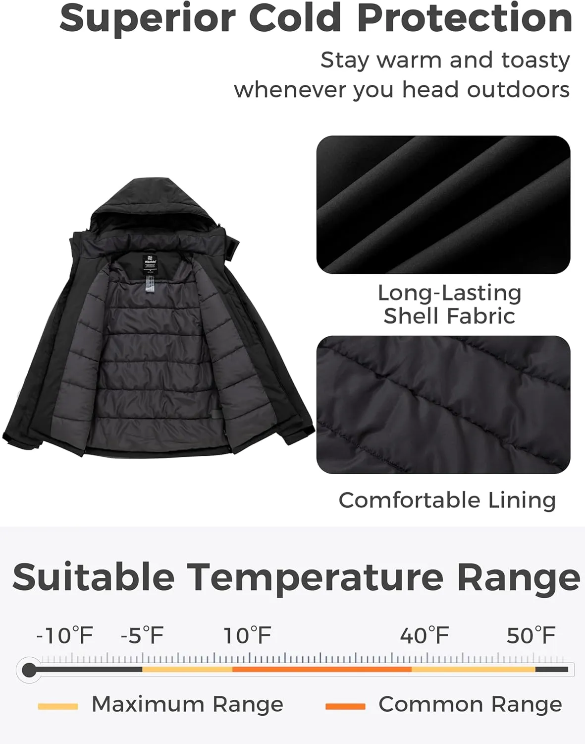 wantdo Men's Mountain Waterproof Ski Jacket Winter Snow Coat Windproof Raincoat