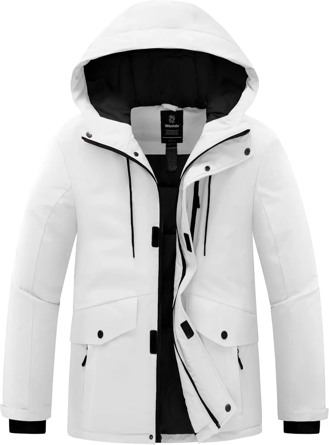 wantdo Men's Recycled Winter Jackets Thicken Parka Coat Warterproof Ski Jacket with Hood