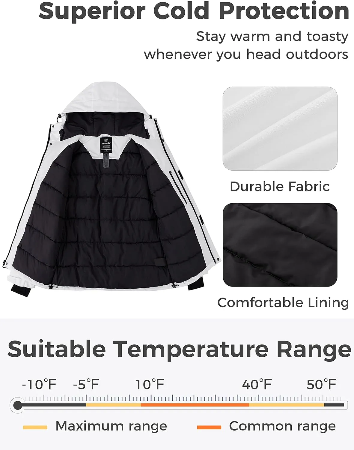 wantdo Men's Recycled Winter Jackets Thicken Parka Coat Warterproof Ski Jacket with Hood