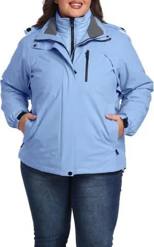 wantdo Women's 3 in 1 Plus Size Winter Coats Waterproof Ski Jacket Hooded Snowboarding Jacket