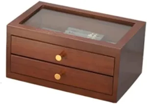 Watch Roll Watch Case Watch Stand Watch Box Jewelry Box, Earrings Necklace Watch Storage Box For Desktop, 2/3Drawer Solid Wood Storage Box Glass Cover Watch Winder Watch Organizer ( Color : Onecolor ,